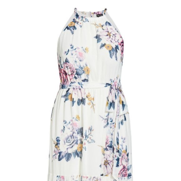 City Chic Women's Plus Size Halter Floral Print Teired Maxi Dress - Picture 2 of 7